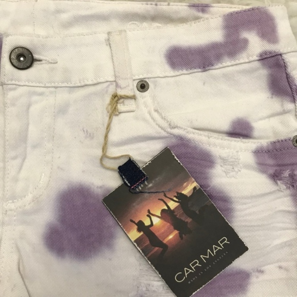 LF Carmar White Purple Tie Dye Cut Off Denim Shorts - New With Tags NWT - Picture 4 of 8